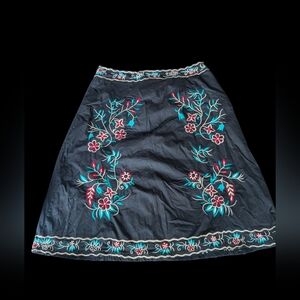 eshakti Black A-Line Skirt with Teal & Red Floral Embroidery